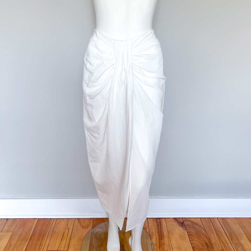 NEW ZARA LINEN BLEND KNOTTED SKIRT Midi Draped Ecru White M